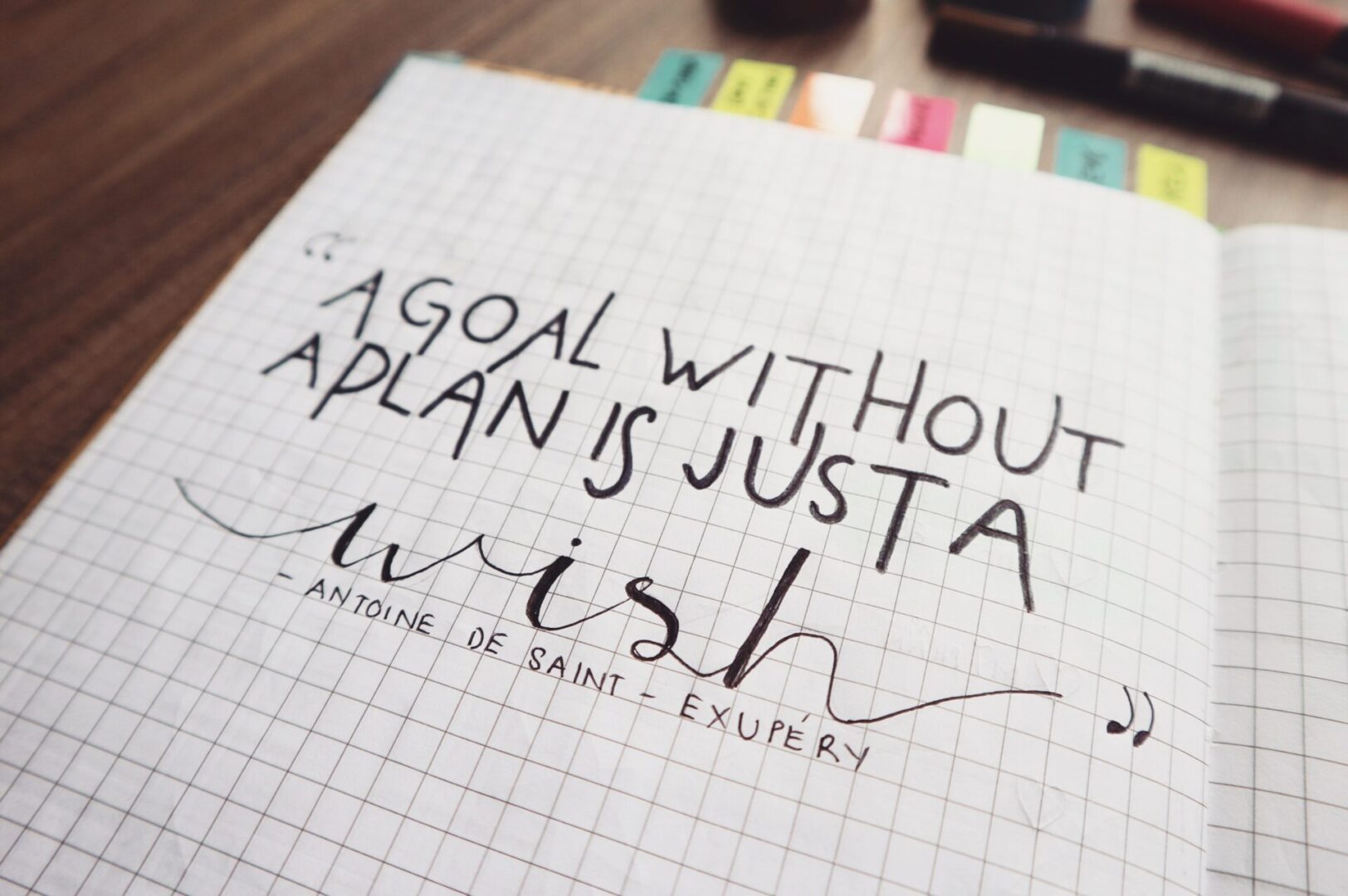 A note that says " goal without alan is just wish ".